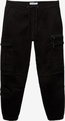 Pull&BearTapered Cargo hlače - crna boja: prednji dio
