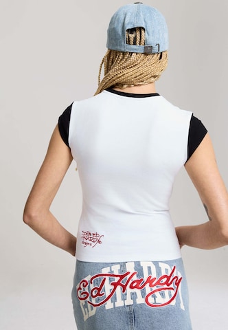 Ed Hardy - Camiseta 'Broken Hearts' en blanco