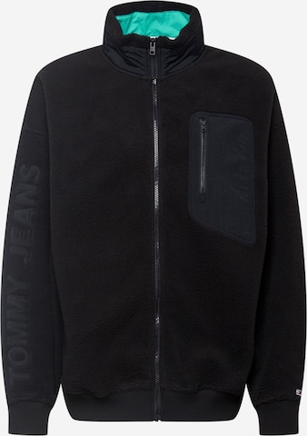 Tommy Jeans Fleece jas in Zwart: voorkant