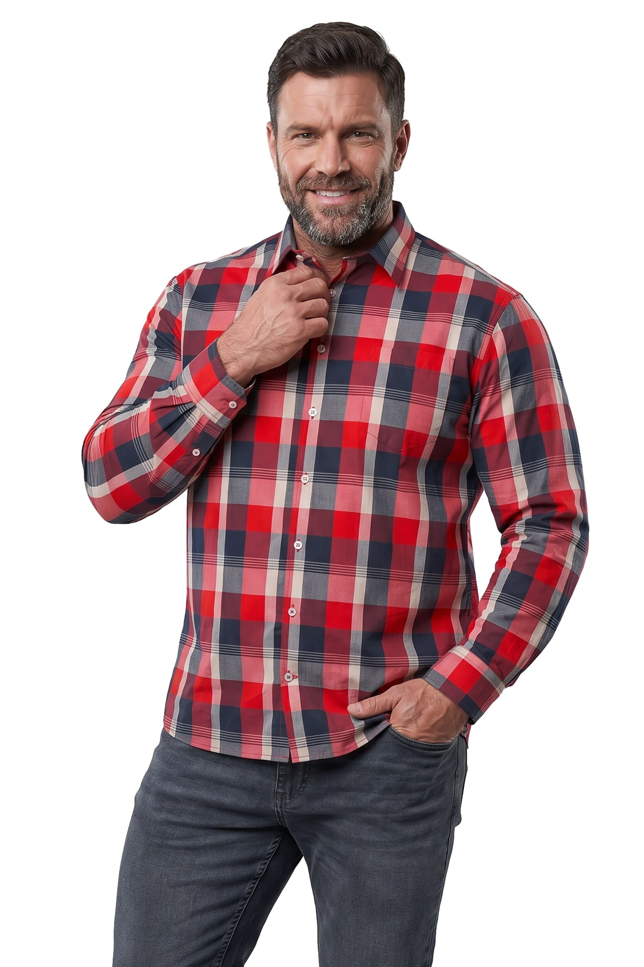 Men Plus Comfort Fit Hemd in Rot: Vorderseite