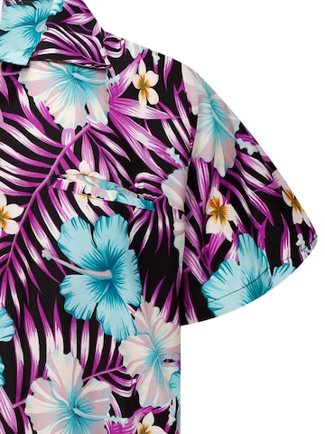 King Kameha Regular fit Overhemd 'Tropical Hibiscus' in Zwart