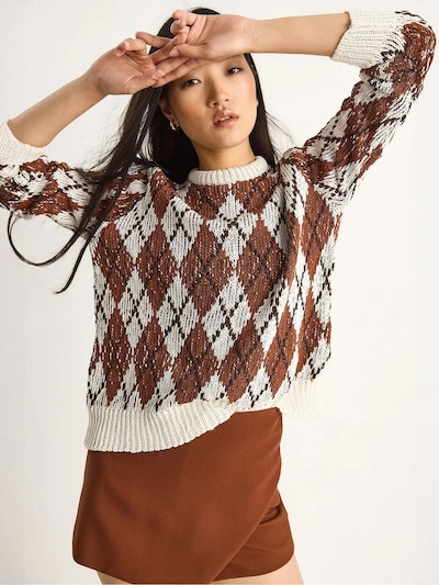 Pullover in S-L Bianco Lucci di colore beige / marrone scuro / bianco, Visualizzazione prodotti