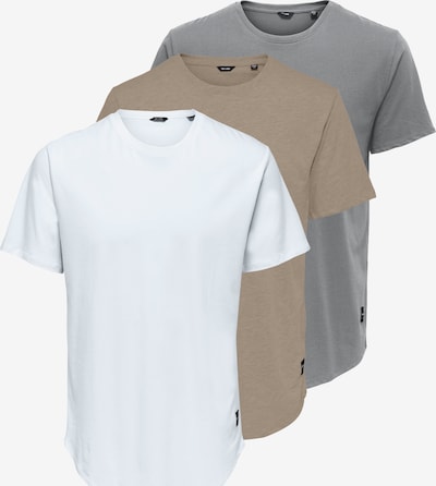 Marškinėliai 'ONSMATT' iš Only & Sons, spalva – tamsi smėlio / margai pilka / balta, Prekių apžvalga