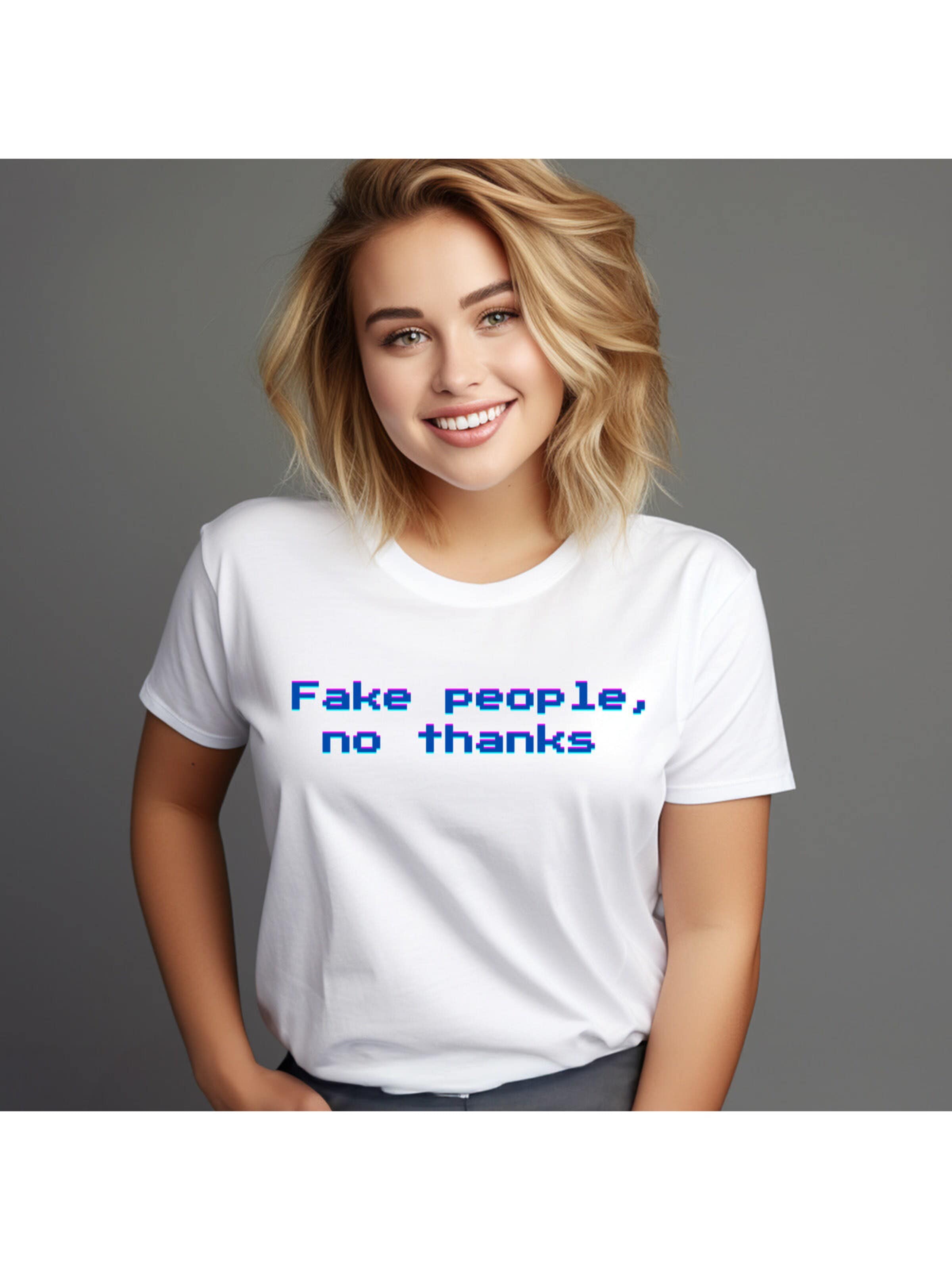 Printdistrict.dk Shirts 'Fake People, No Thanks' i hvid