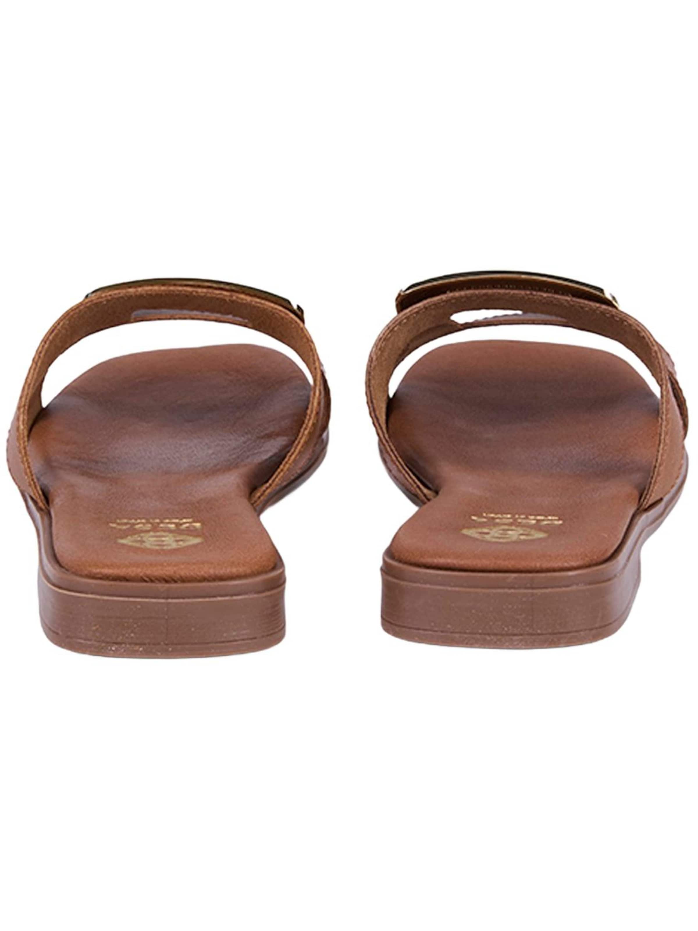 Mule 'DESA Damen-Lederpantoletten mit goldenen Details' Desa en marron