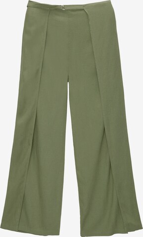 Pull&Bear Wide leg Trousers in Green: front