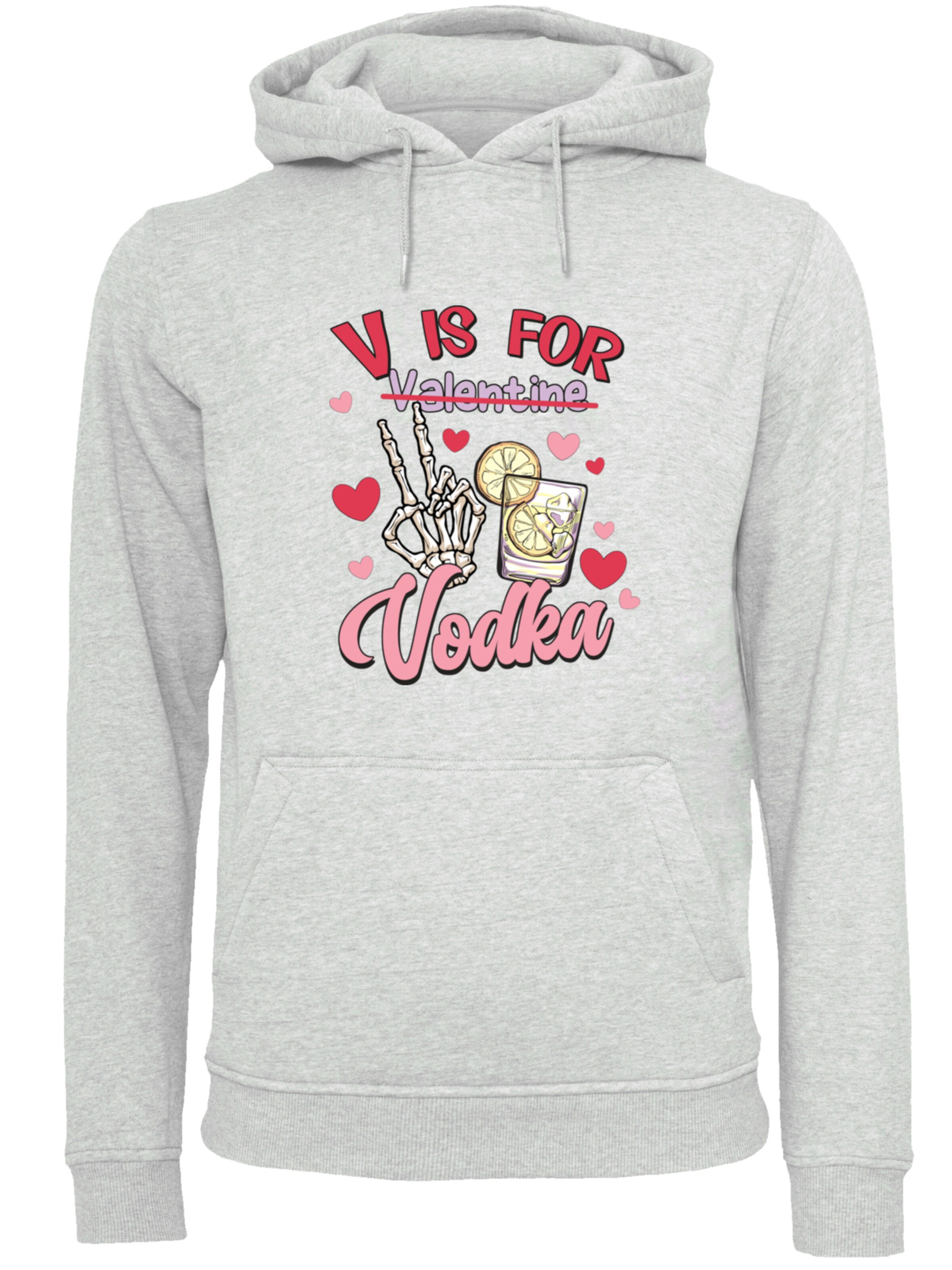 F4NT4STIC Trui 'Anti Valentinstag V is for Vodka' in Grijs: voorkant