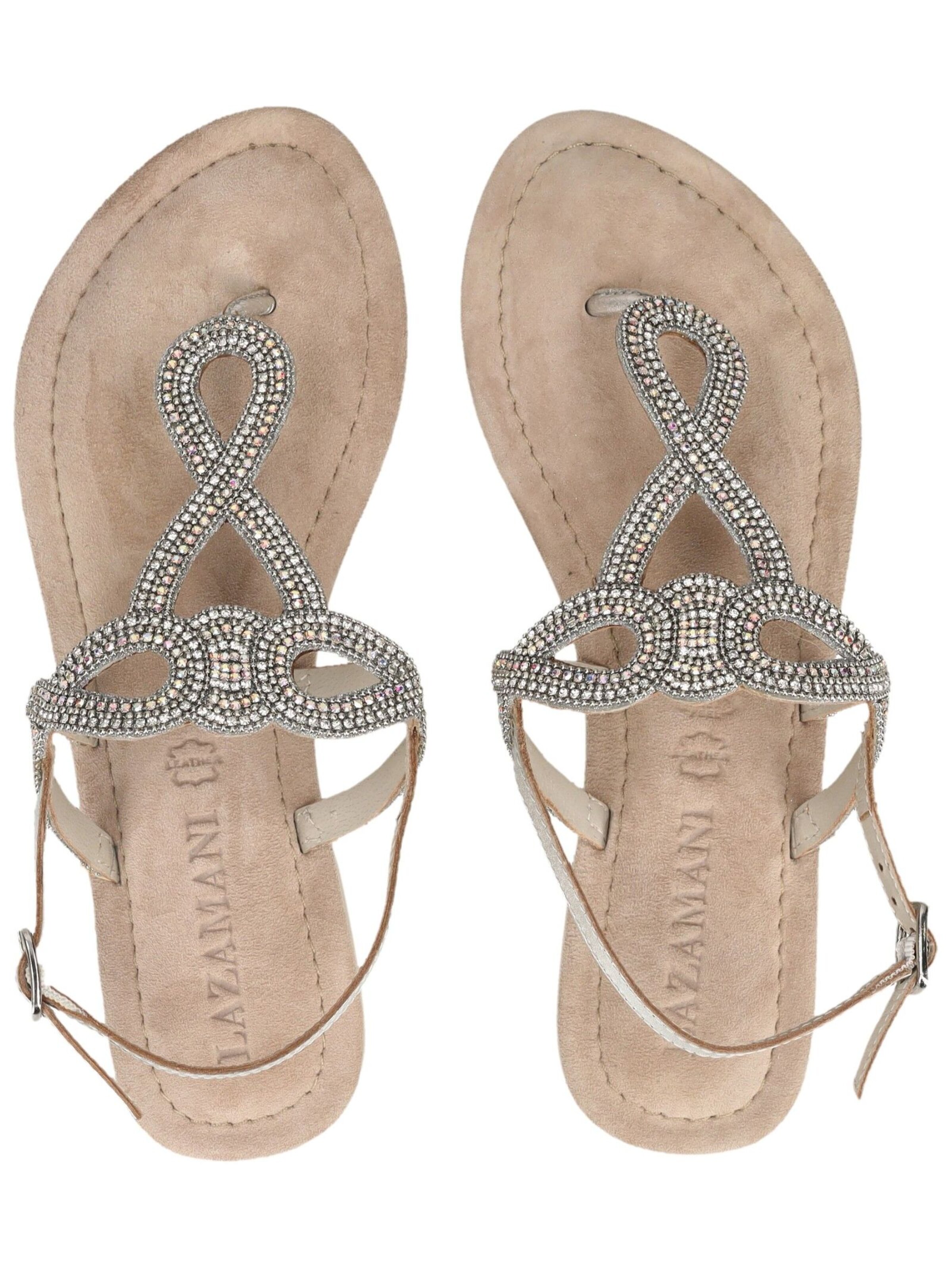 LAZAMANI T-Bar Sandals in Silver