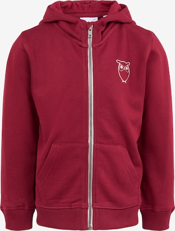 KnowledgeCotton Apparel Zip-Up Hoodie 'Lotus' in Red: front