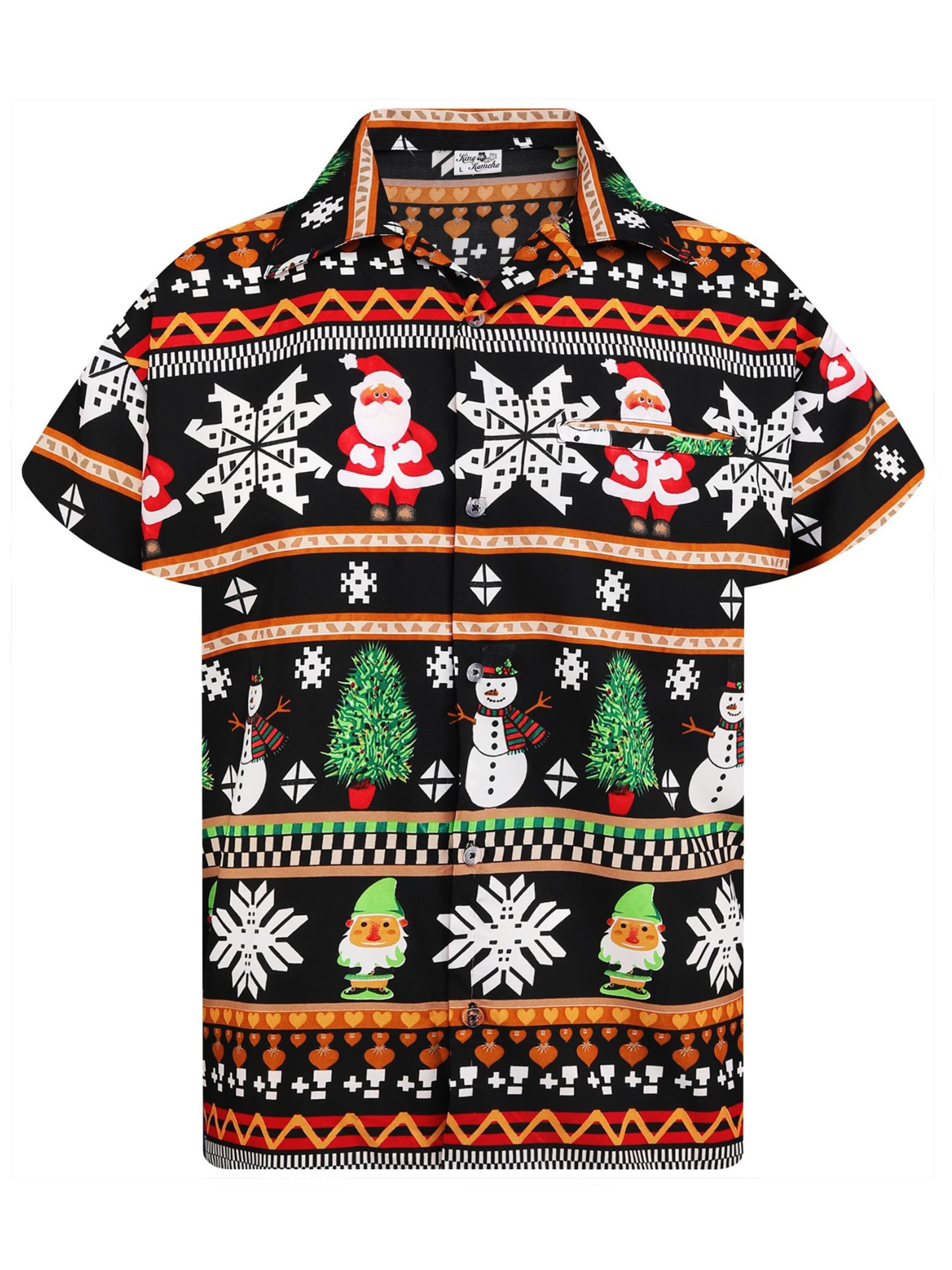Coupe regular Chemise 'Christmas Rows' King Kameha en noir : devant