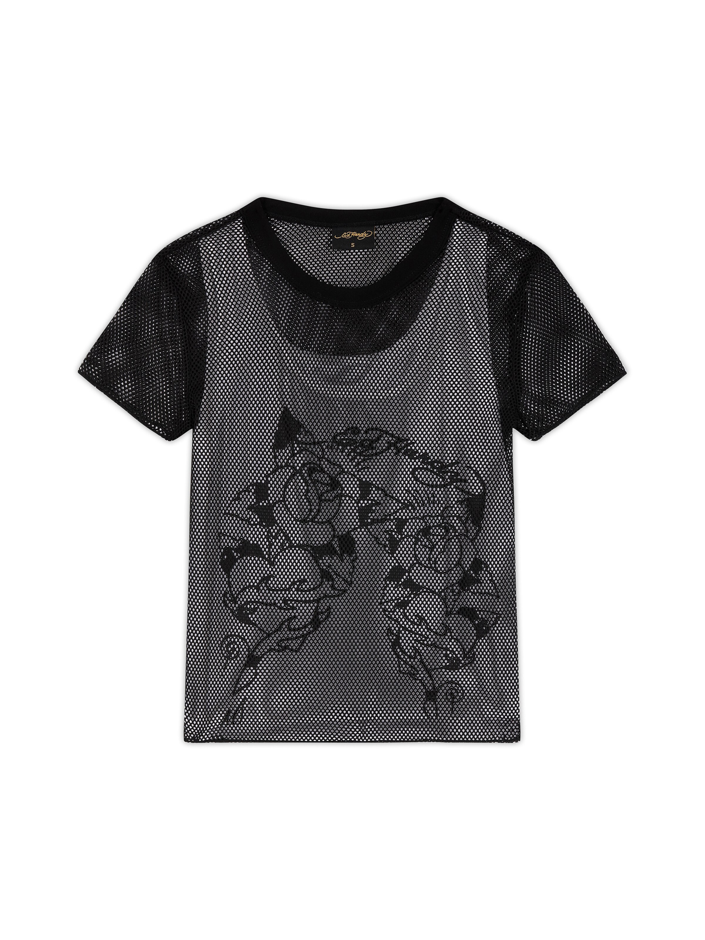 Ed Hardy T-Shirt 'Climbing Rose' in XS in schwarz / weiß, Produktansicht