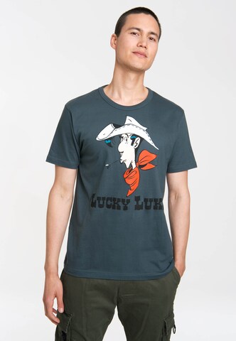 LOGOSHIRT Shirt 'Lucky Luke Portrait' in Blauw: voorkant