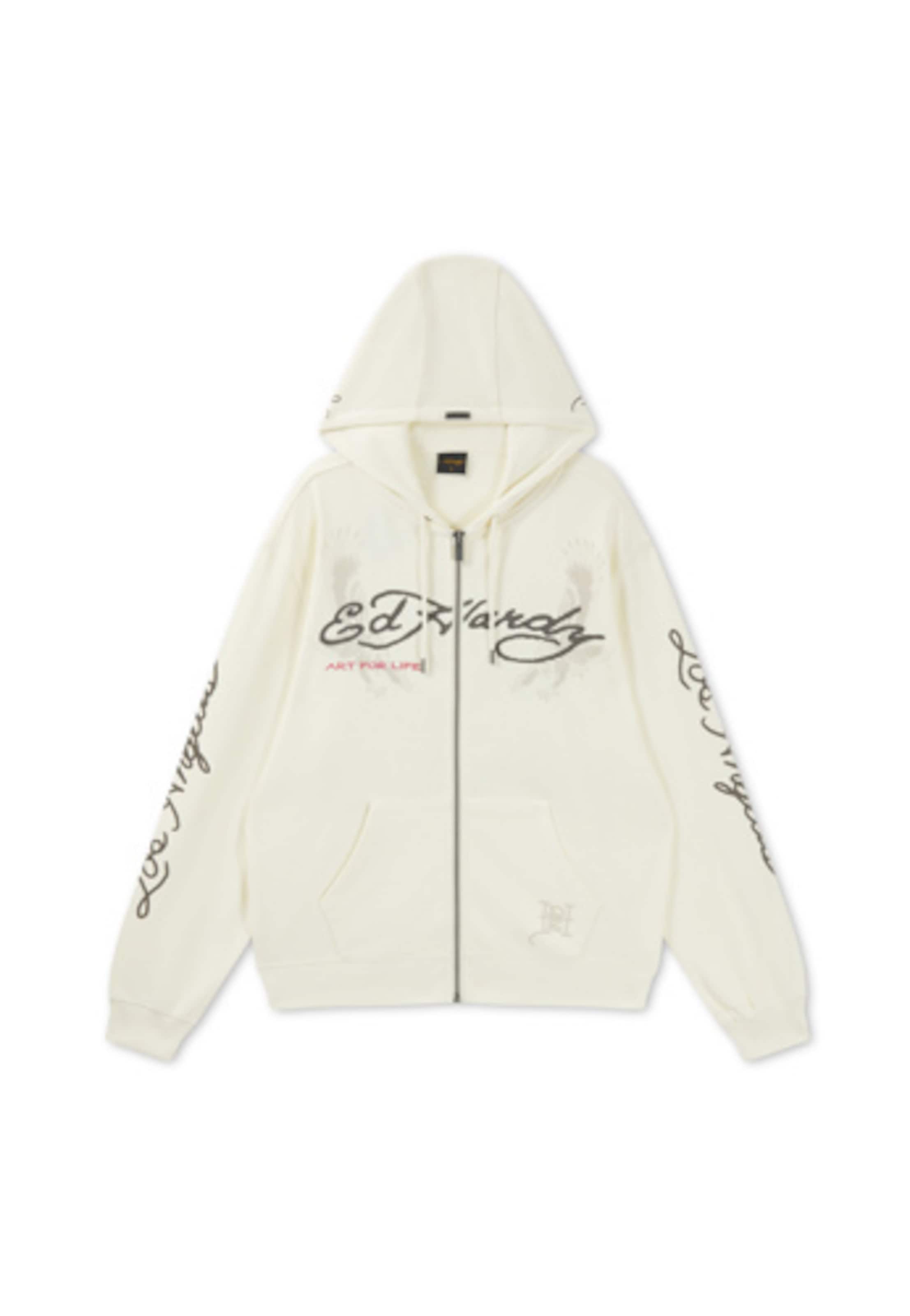 Ed Hardy Ζακέτα φούτερ 'Art For Life' σε μπεζ: μπροστά