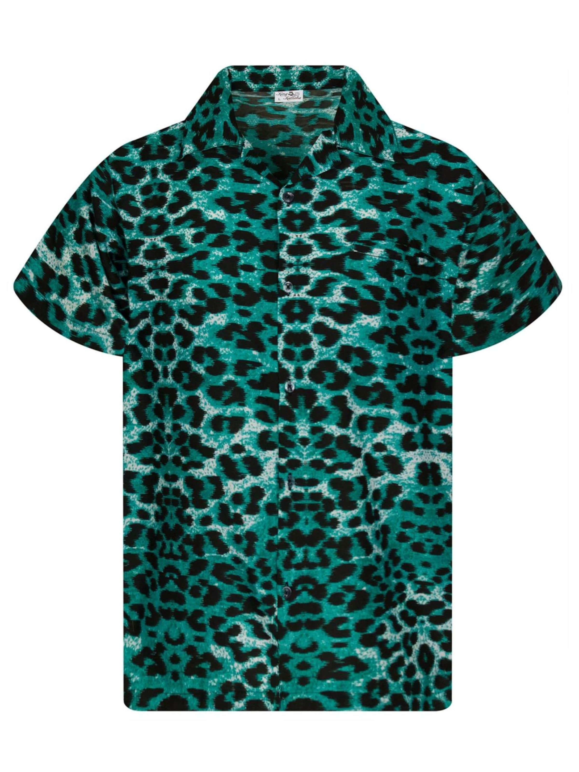 King Kameha Shirt 'Leopard'‌‌‌ in Grün: Vorderseite