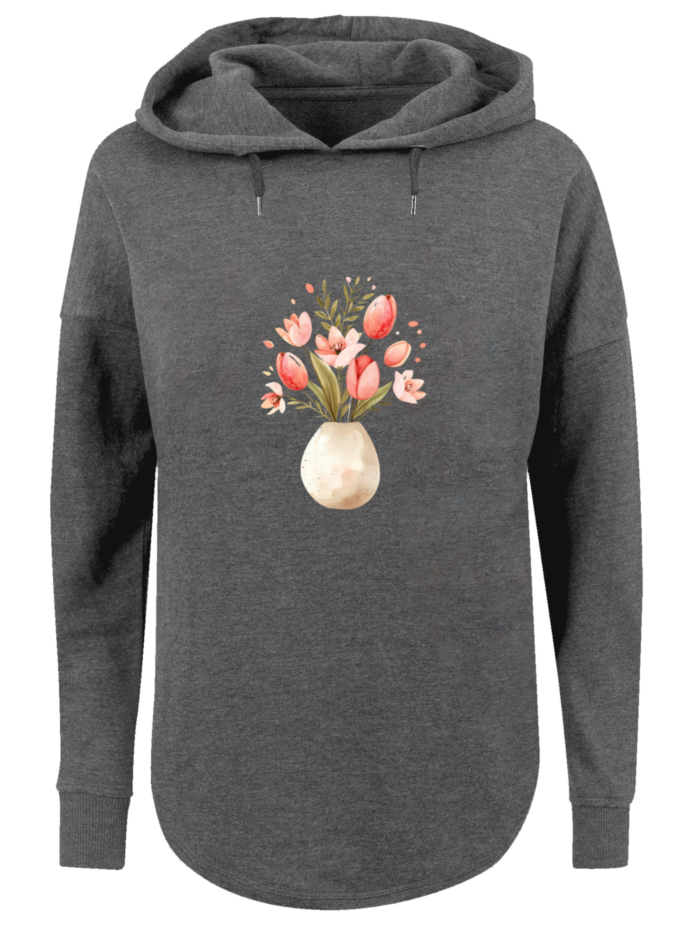 F4NT4STIC Sweatshirt 'Rosa Frühlingsblumenstrauß In Vase' in Grijs: voorkant