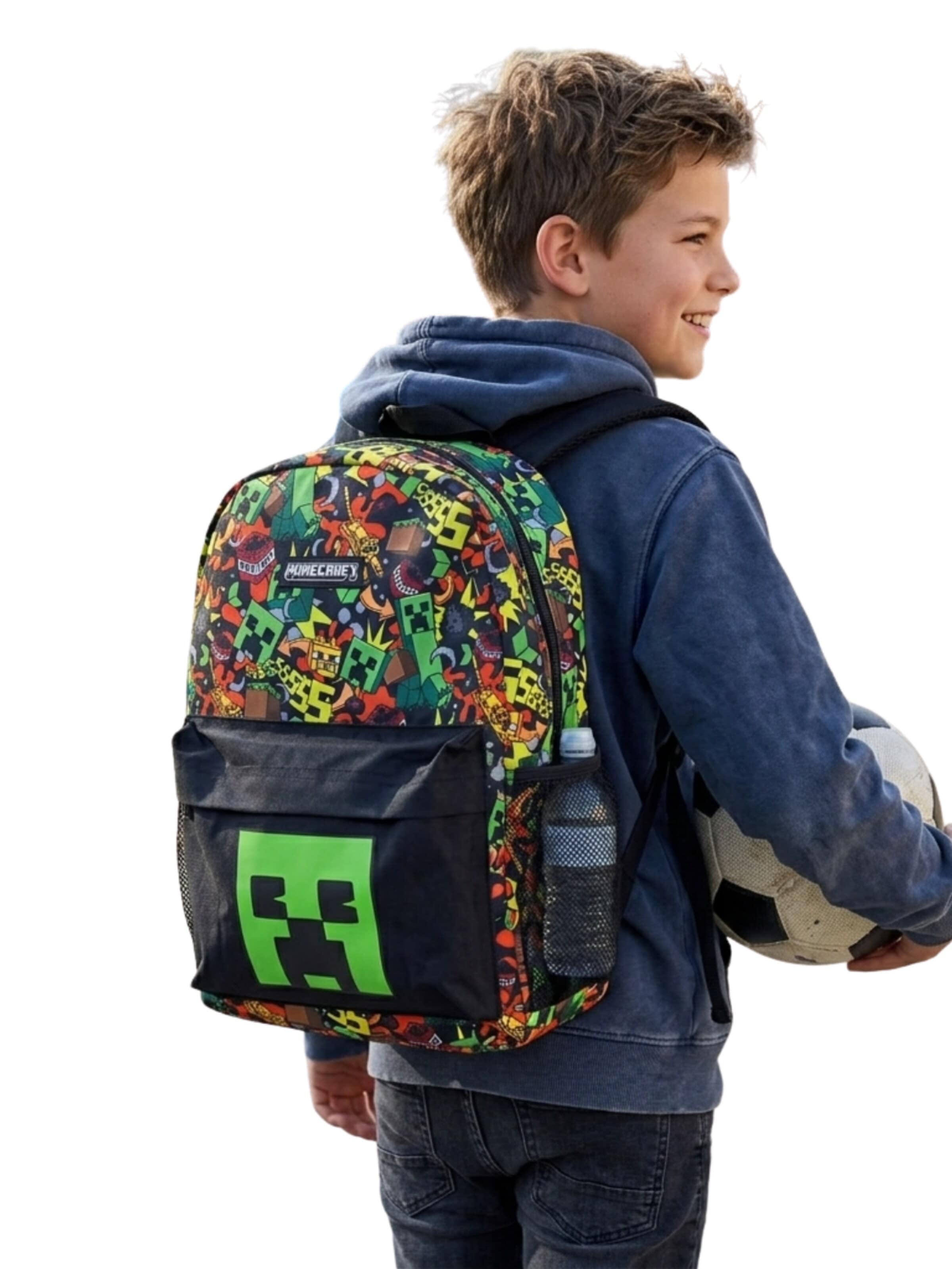 Minecraft Backpack 'Minecraft Backpack Kids – Creeper – Black/Green – School Bag with Laptop Compartment' in Green: front
