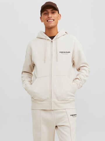 JACK & JONES Zip-Up Hoodie 'Vesterbro' in Beige: front