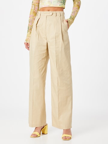 Nasty Gal Wide Leg Bukser med lægfolder 'Poplin' i beige: forside