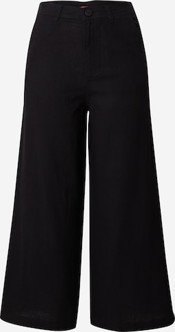 Wide leg Pantaloni de la QS pe negru: față