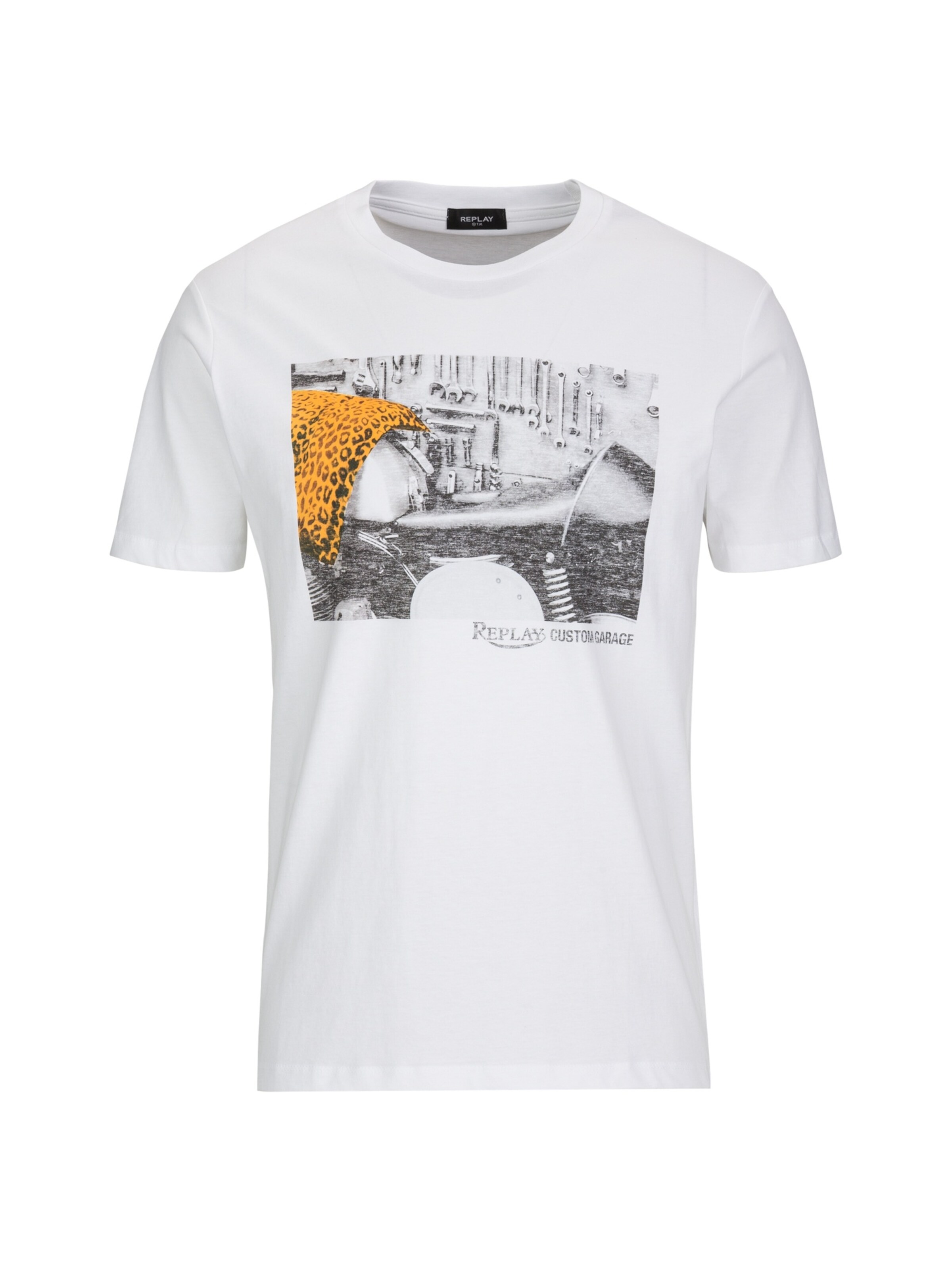 REPLAY T-Shirt 'Garage' in XXXL in senf / grau / weiß, Produktansicht