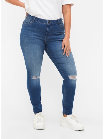Zizzi Slimfit Jeans 'SANNA FIT' i blå: forside