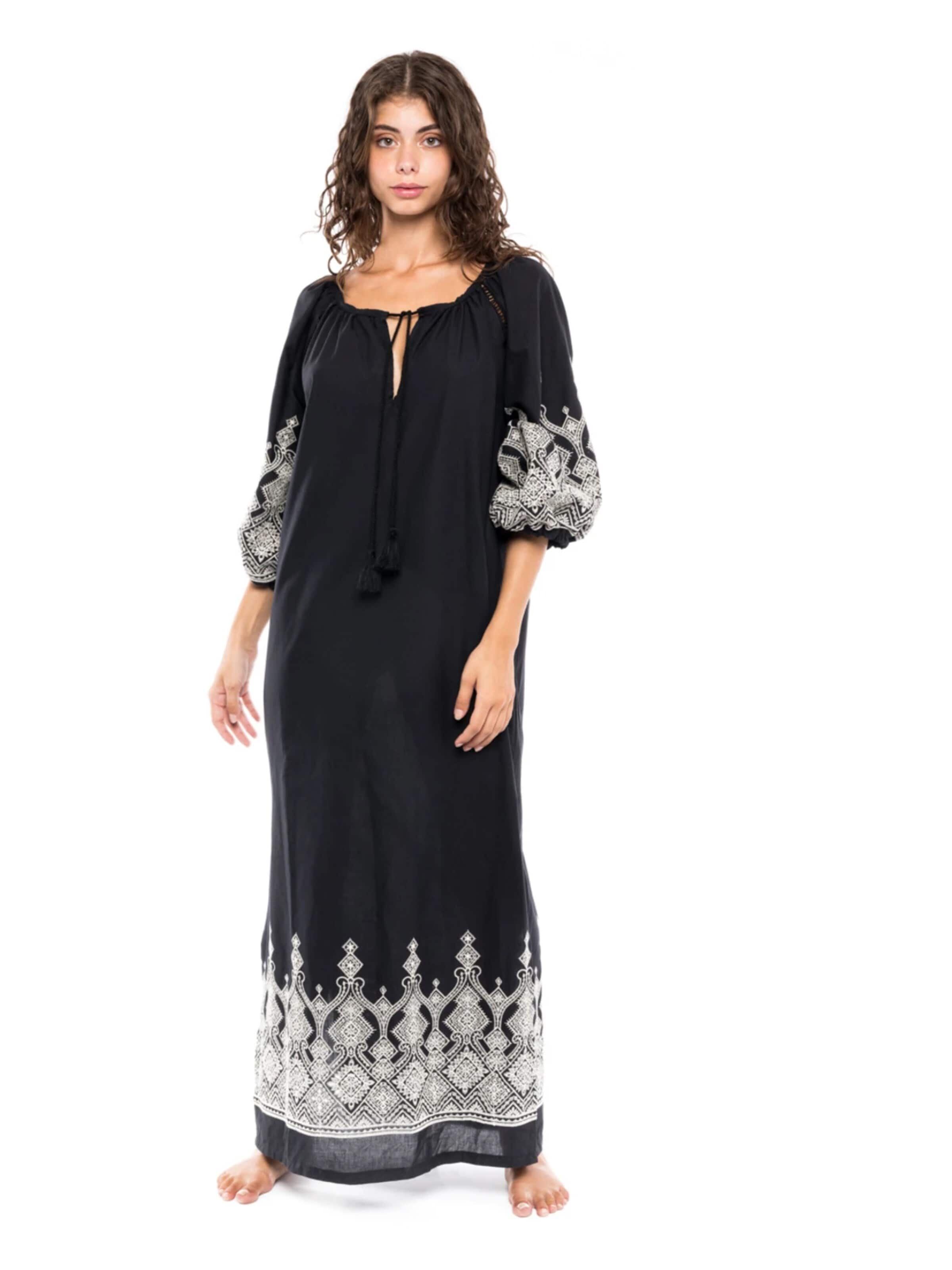 Pink Label Zomerjurk 'BEACHWEAR EMBROIDERY BLACK' in Zwart: voorkant