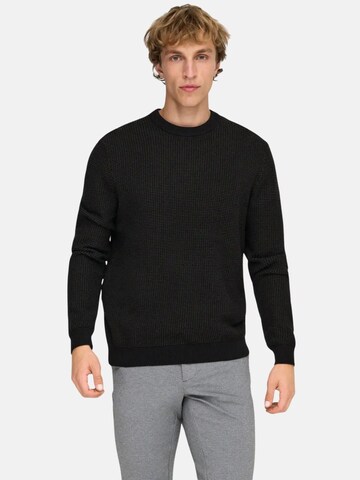 Only & Sons Trui 'ONLY & SONS ONSDAVE REG LS CREW NECK KNIT NOOS MAGLIONCINO' in Zwart: voorkant