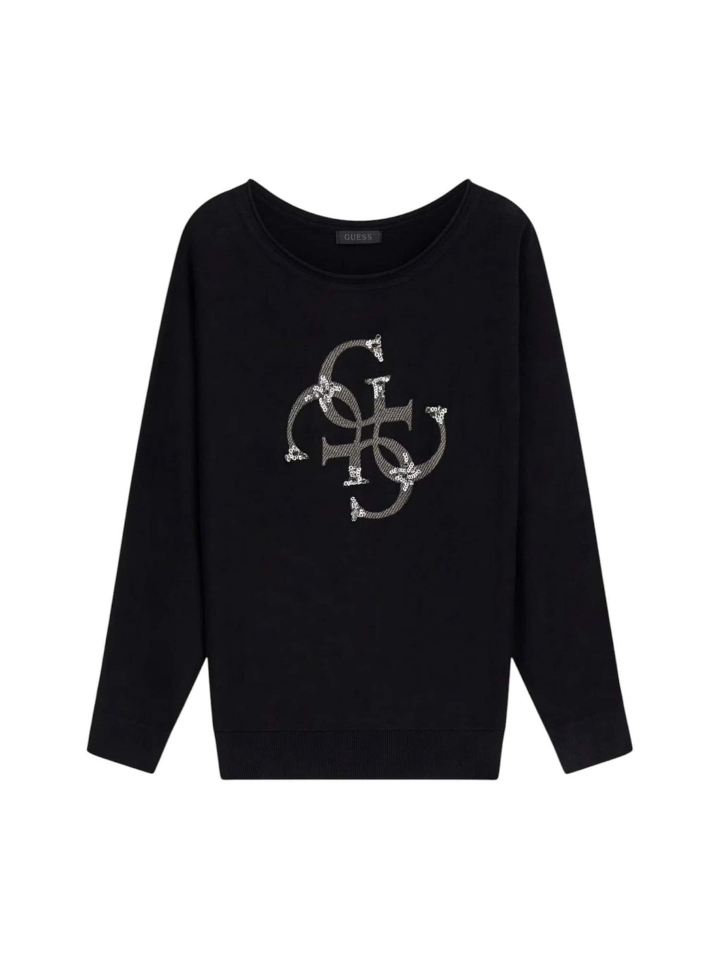 GUESS Trui 'BAT SLEEVE GEMMA LOG W6YR27 Z0975' in Zwart: voorkant