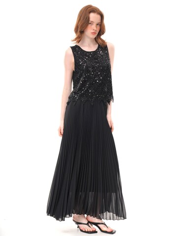 Haut 'Beaded Sequined Mesh Sleeveless Top, Irregular Pointed‑Hem Sheer Crew Neck Vest' yoligex en noir
