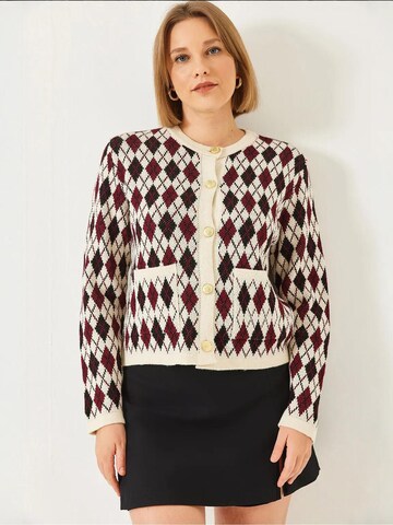 Bianco Lucci Knit Cardigan in Beige: front