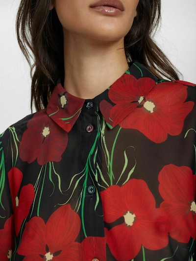 NÜMPH Blouse 'NUKYNDALL' in de kleur Groen / Vuurrood / Zwart, Productweergave