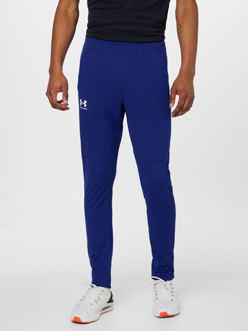 UNDER ARMOUR - Skinny Calças de desporto em azul: frente