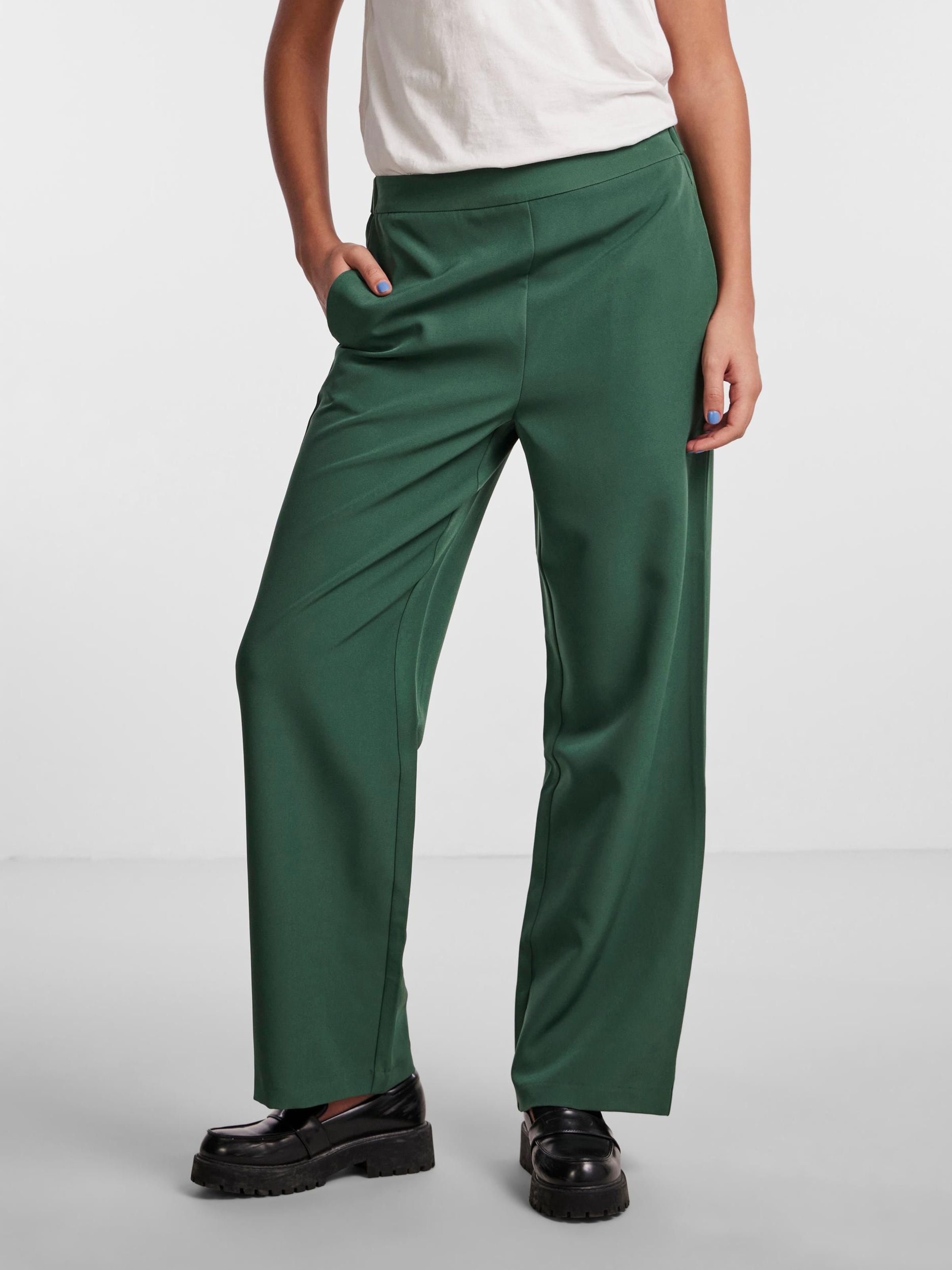 PIECES Wide leg Broek PCBOZZY in Groen ABOUT YOU