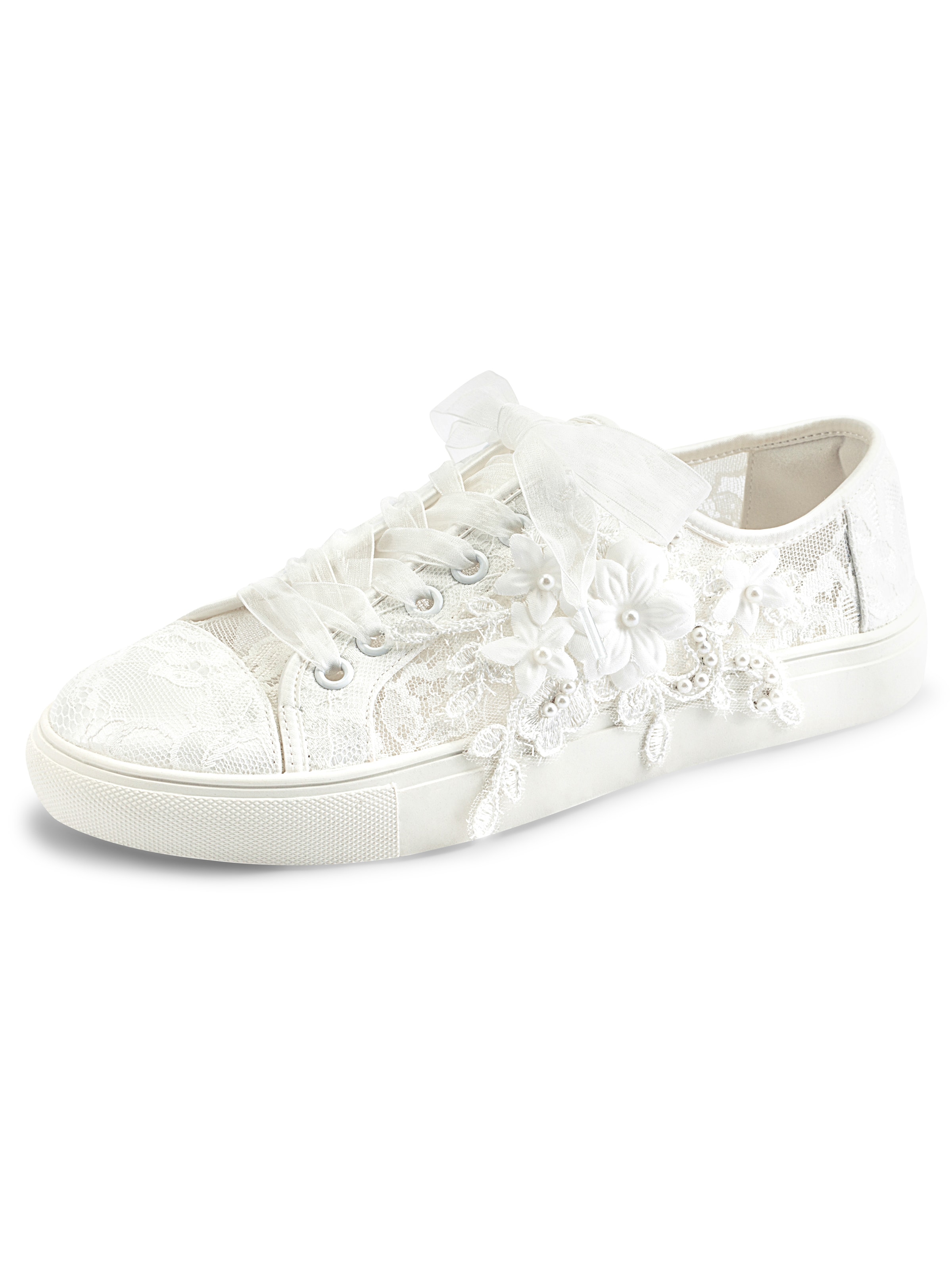 jiajia Sneakers 'Weiße Brautsneaker aus Spitze mit Blüten und Perlen' in Beige: front