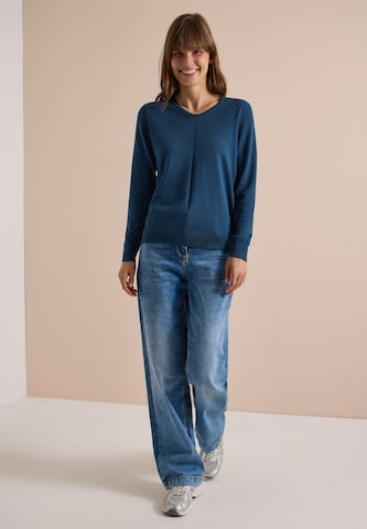 CECIL Basic Pullover mit V-Neck in Unifarbe in Blau