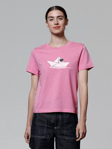 T-shirt 'Astronaut in paper boat' Watapparel en rose : devant