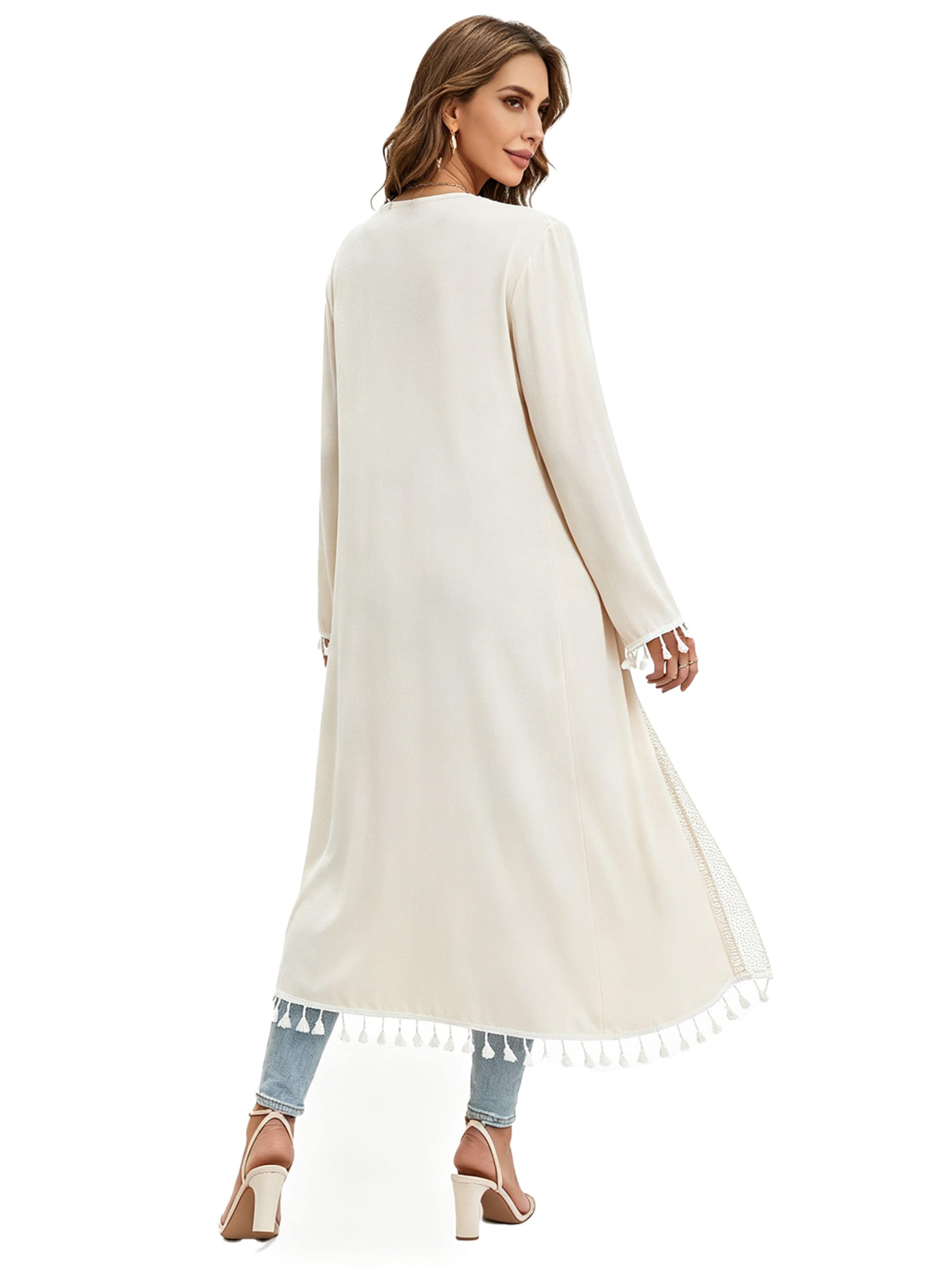KoJooin Kardigan oversize 'Damen Langarm Cardigan in Unifarben mit Fransen Spitzenbesatz Langer,Lässiger Oversize Strickmantel' w kolorze pomarańczowy