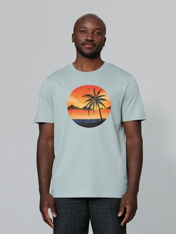 Watapparel Shirt 'Sunset on palm beach' in Groen: voorkant