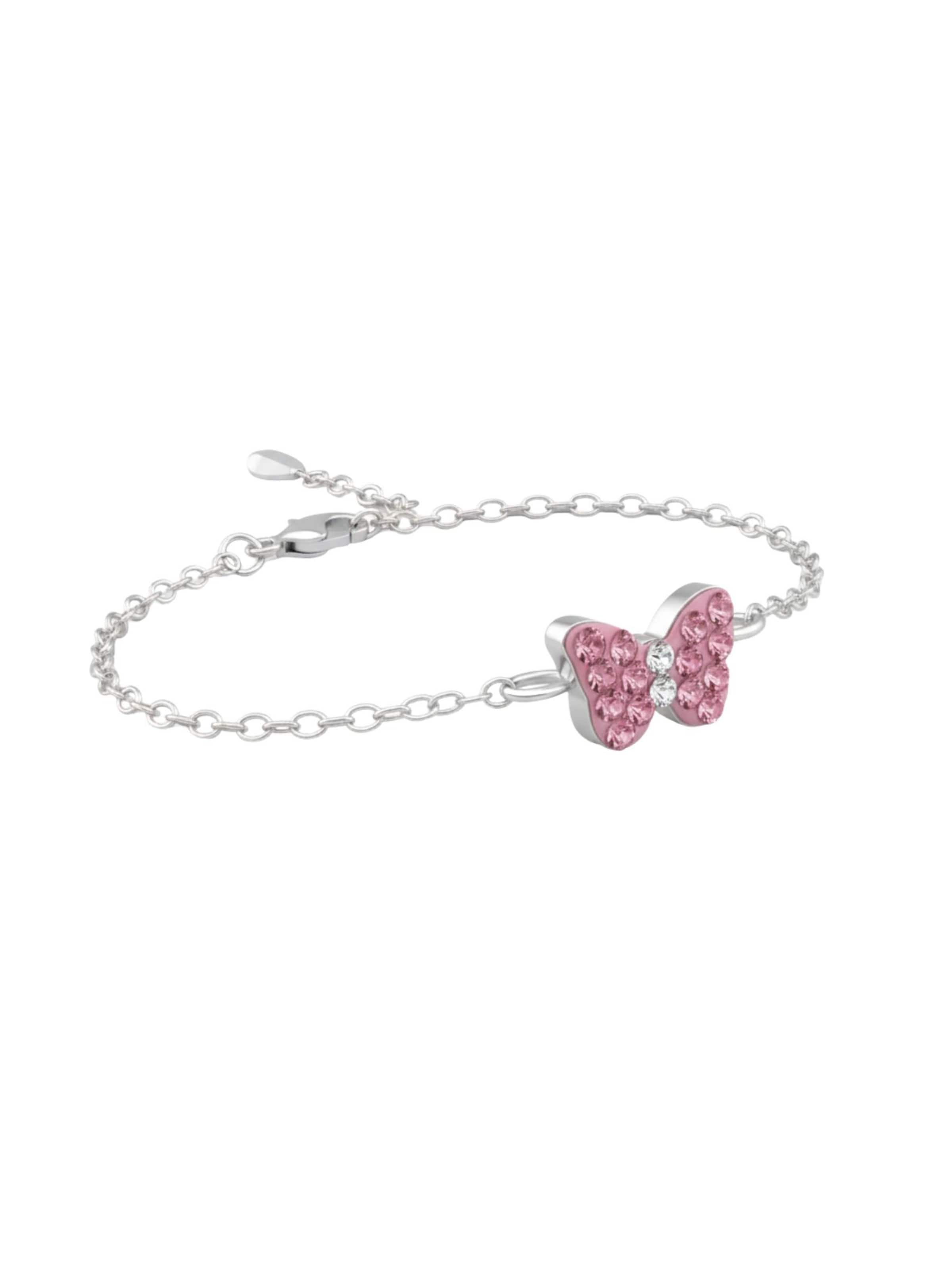 Maxte Armband 'Kinder Silberarmband mit Schmetterling und Kristall'‌‌‌‌‌‌ in Pink: Vorderseite