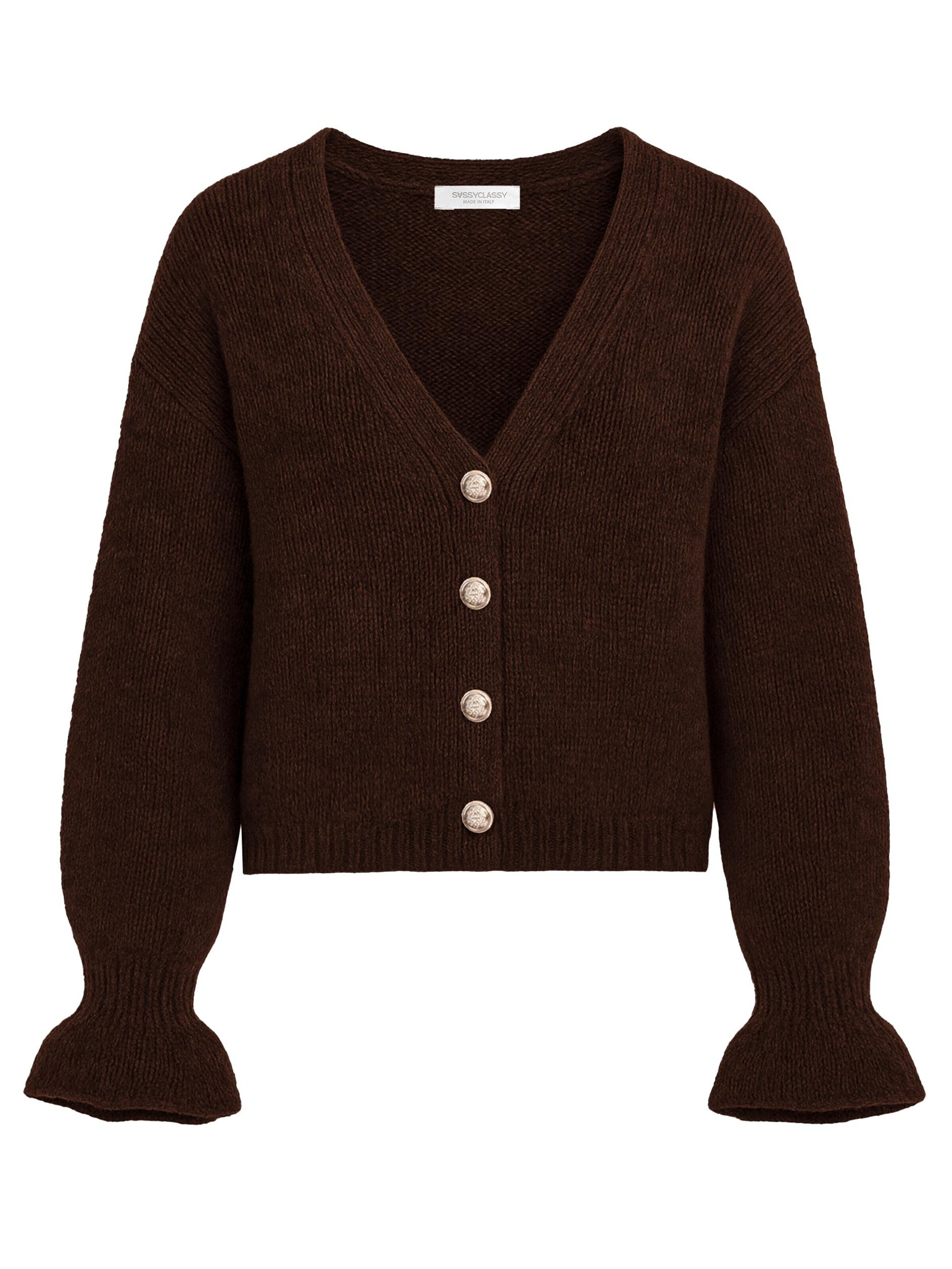 SASSYCLASSY Knit Cardigan in Brown: front