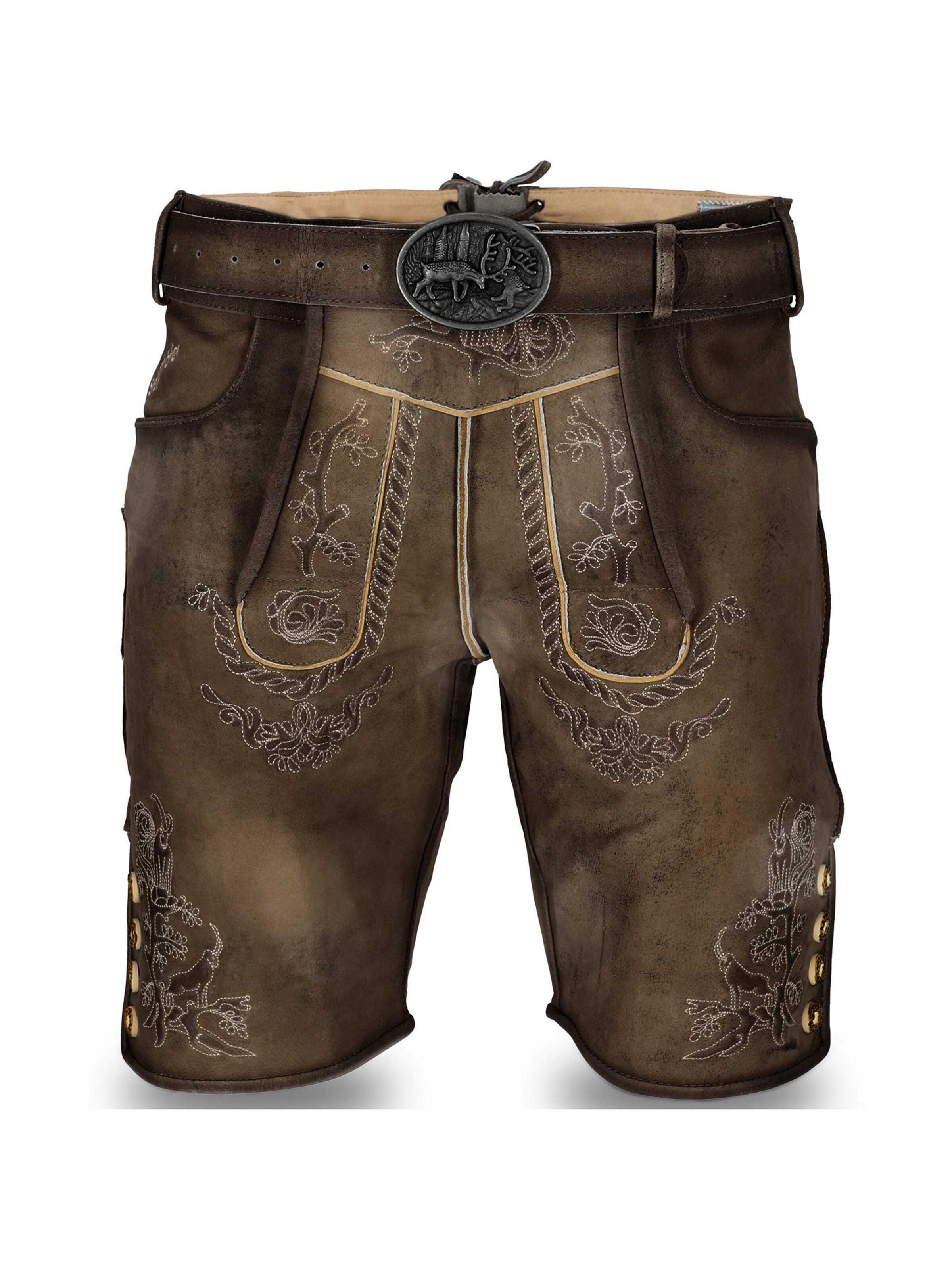 Steigenhöfer Regular Traditional Pants 'Steigenhöfer Lederhose Alexander' in Brown: front