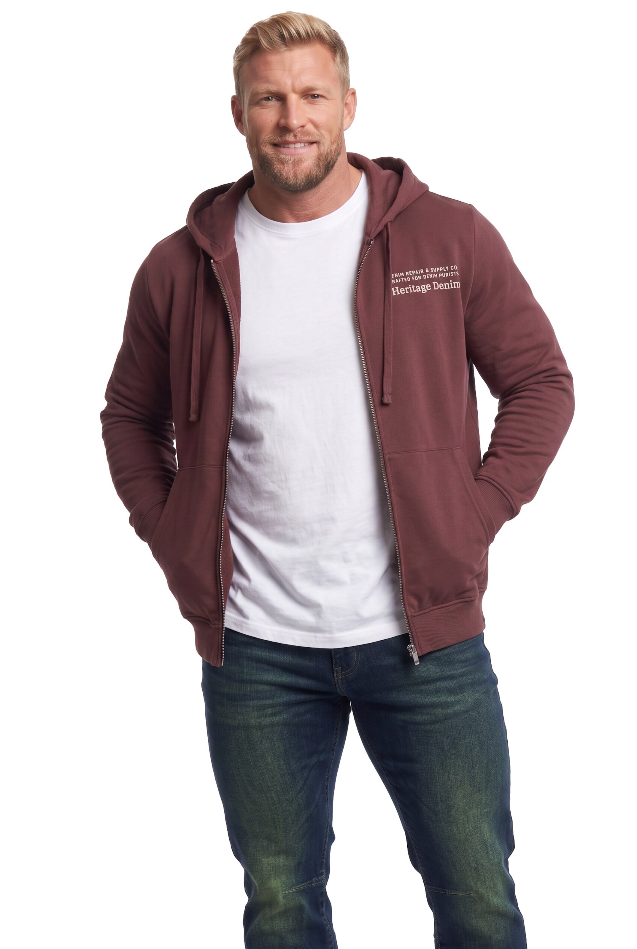 Men Plus Zip-Up Hoodie in Brown