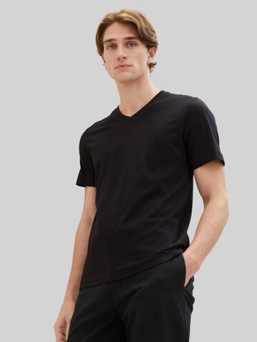 TOM TAILOR Shirt 'Tom Tailor Doublepack V-neck Tee Black 1037738 29999' in Black