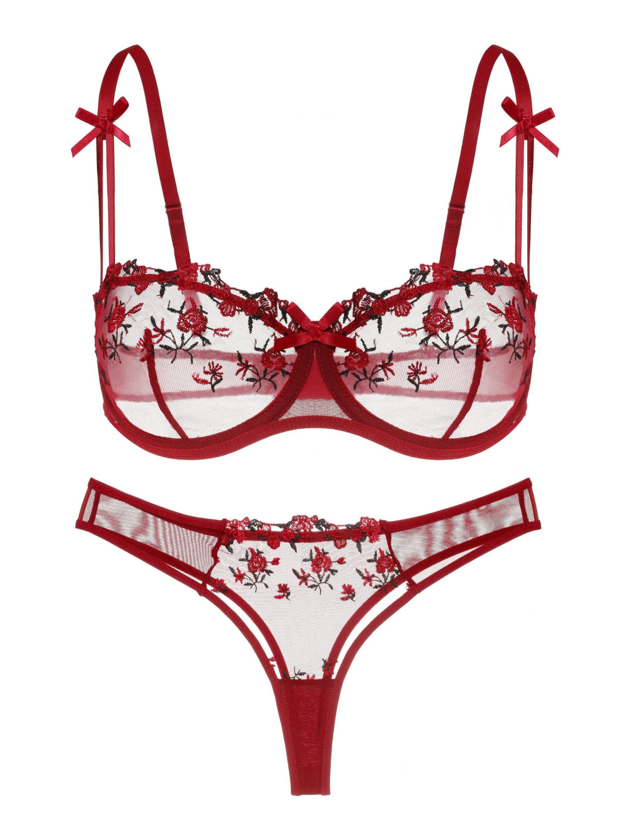 Carré Chic Balconette Underwear Sets in Red: front