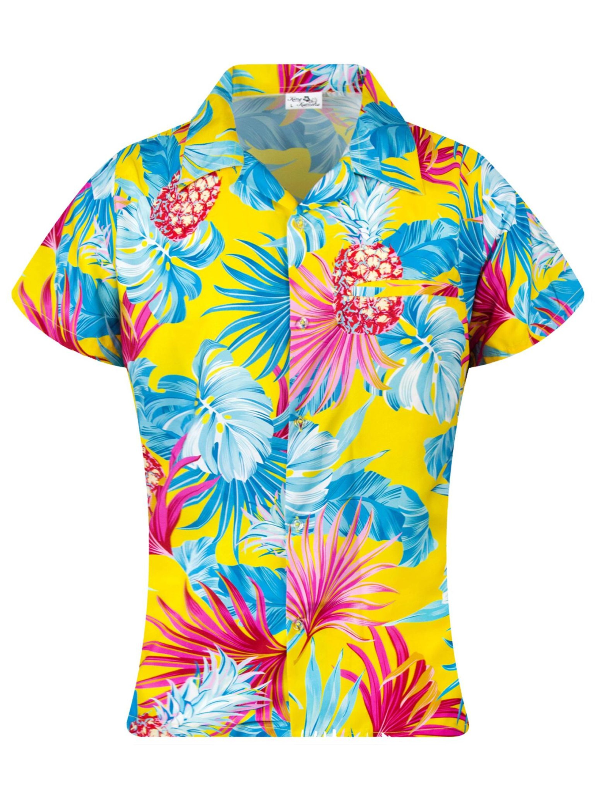 King Kameha Blouse 'Pineapple Leaves' in Yellow: front