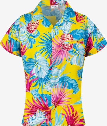 King Kameha Blouse 'Pineapple Leaves' in Yellow: front