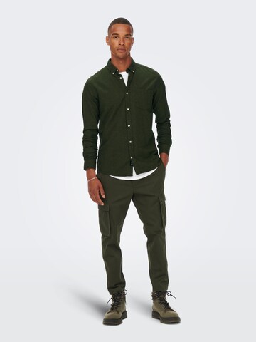 Only & Sons Regular fit Button Up Shirt 'NIKO' in Green