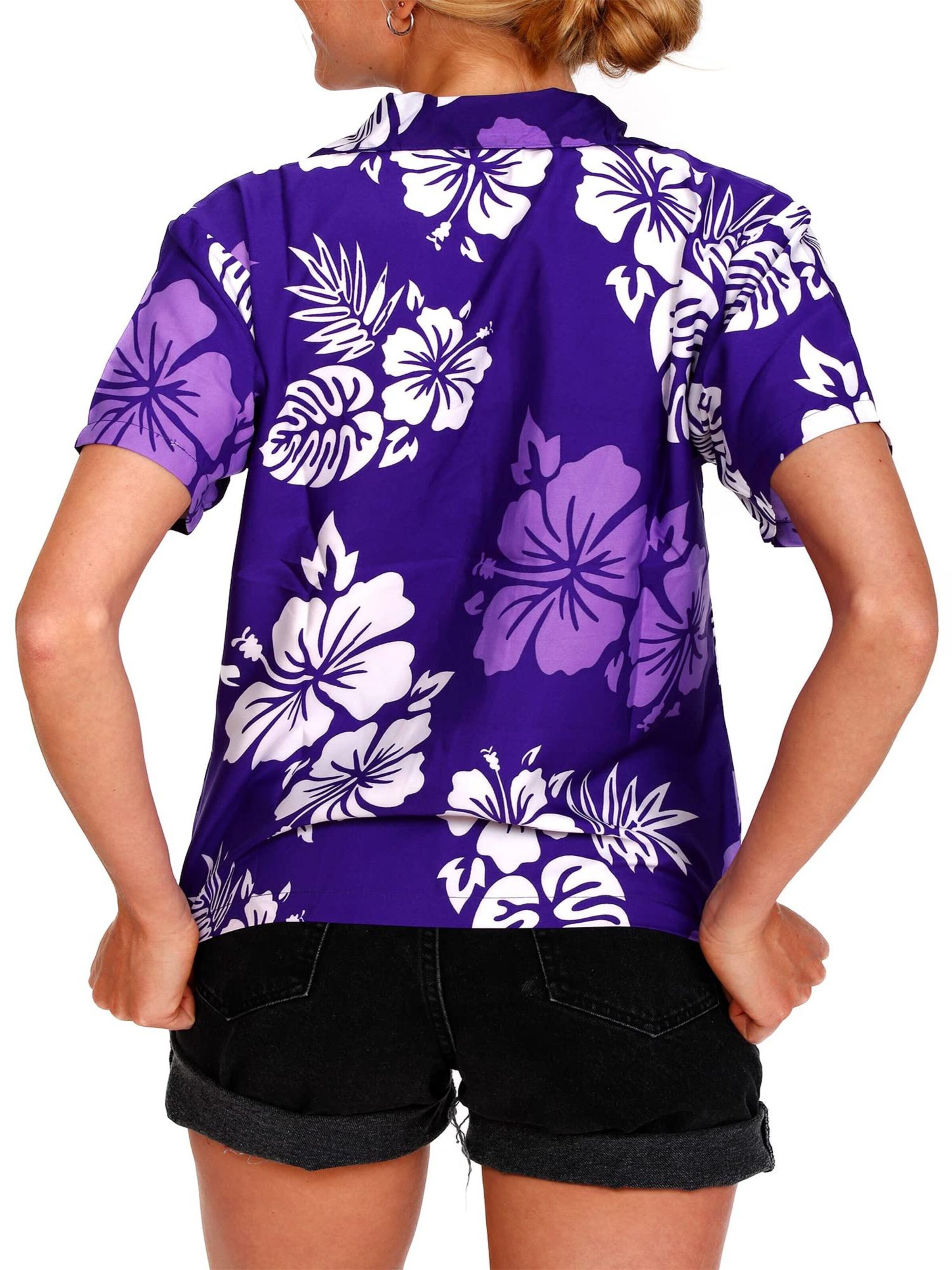 Camicia da donna 'Mono Hibiscus' di King Kameha in lilla