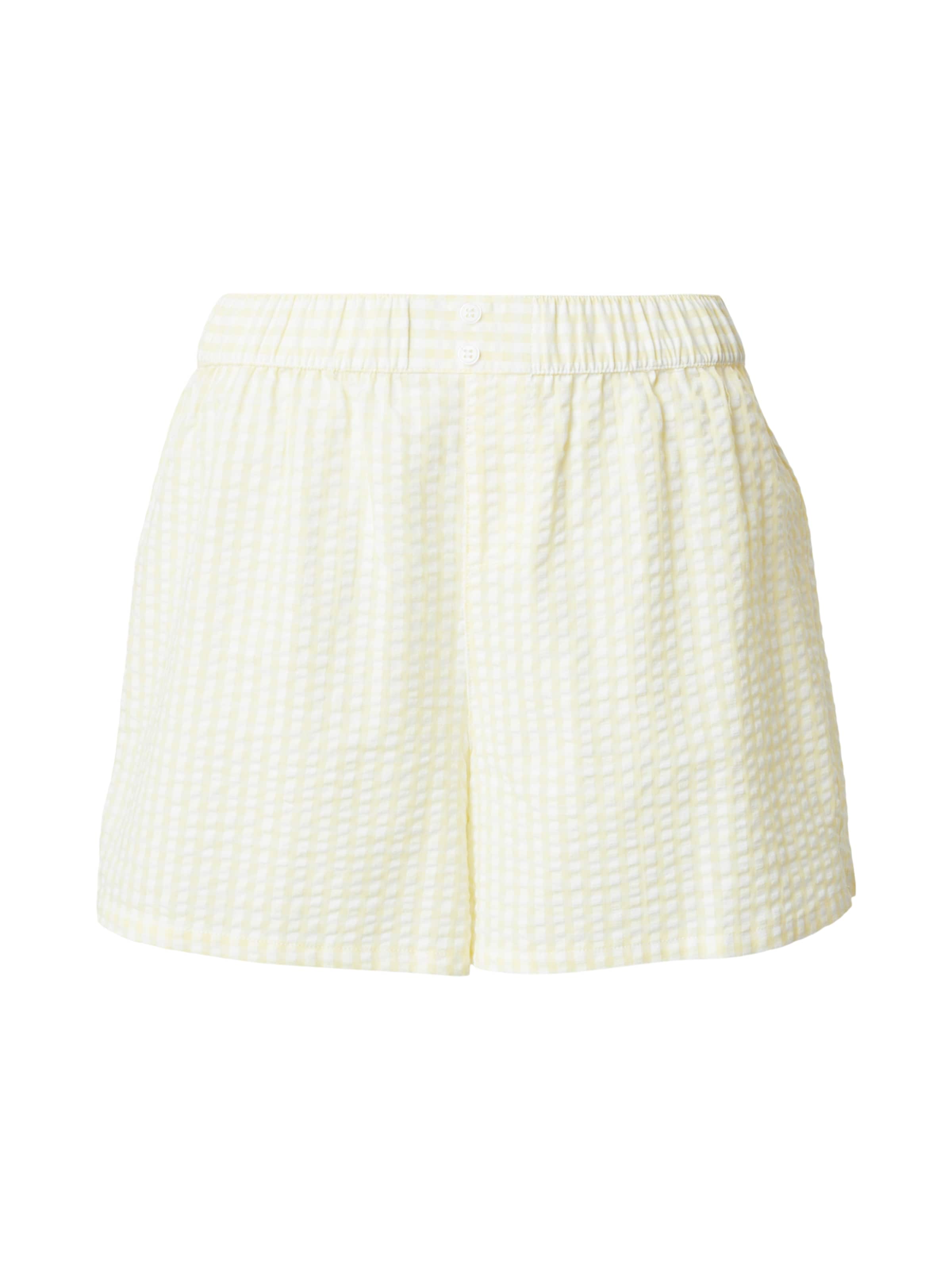 Pantaloni de pijama 'Seersucker' de la Hunkemöller pe galben: față