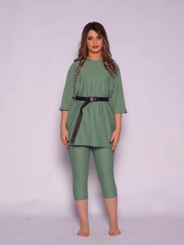 MYKINY BRAND High neck Swimsuit 'Majda semi-burkini Pistache Green' in Green